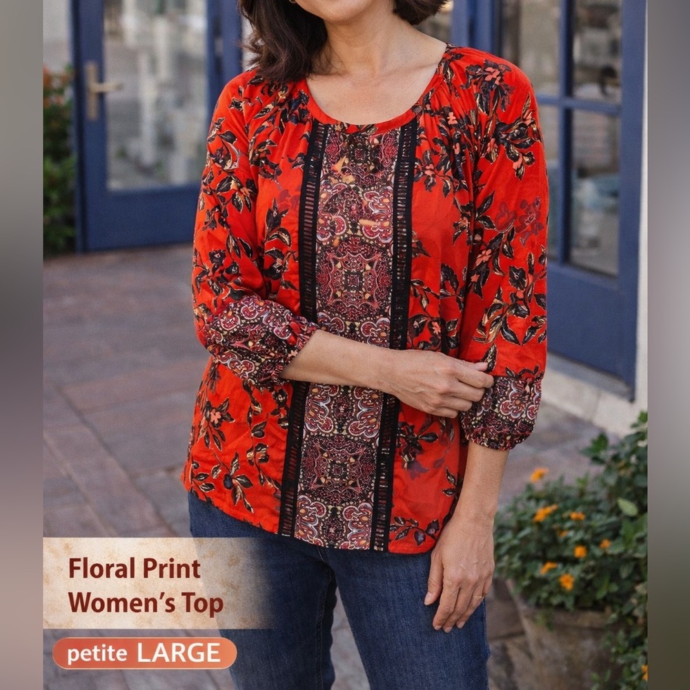 Floral Print Women's Top petite LARGE